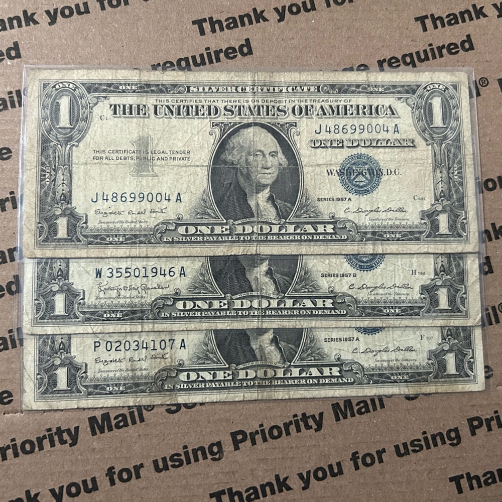 (x3) 1957 Blue Seal Silver Certificate One Dollar Bills 💵